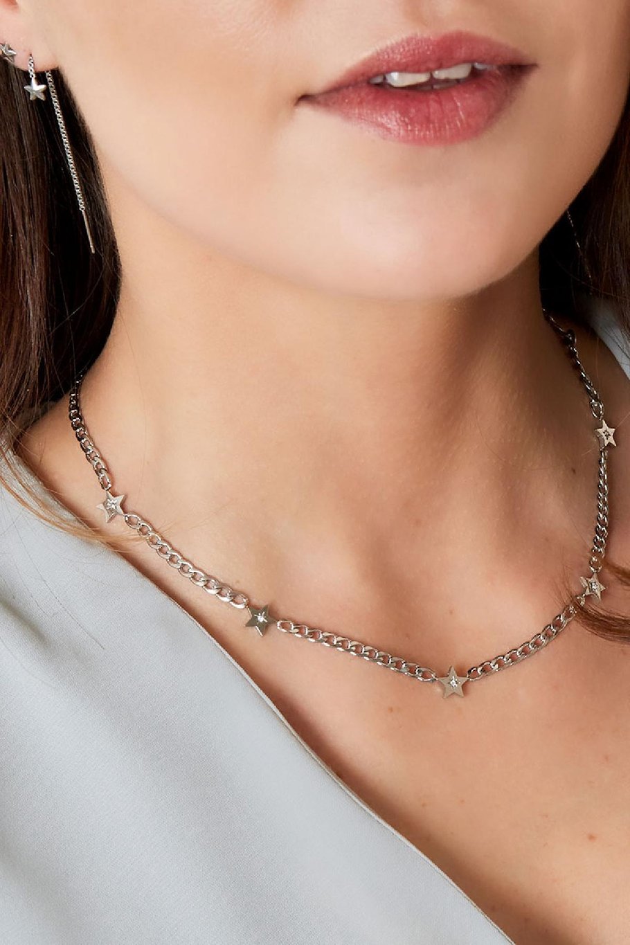 Collar de acero inoxidable con estrellas brillantes Plata Imagen3